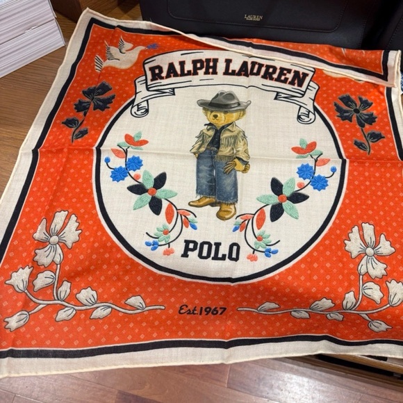 Polo Ralph Lauren RARE Polo Bear 100% Wool Scarf, Red Multi - Picture 2 of 7